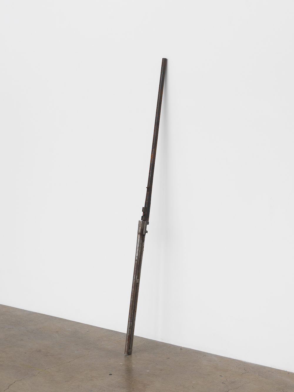 Oshay Green, <i>Lacking phases 5</i>, 2024. Welded steel gun scrap metal, 58 x 2 x 3 in (148 x 5 x 8 cm)